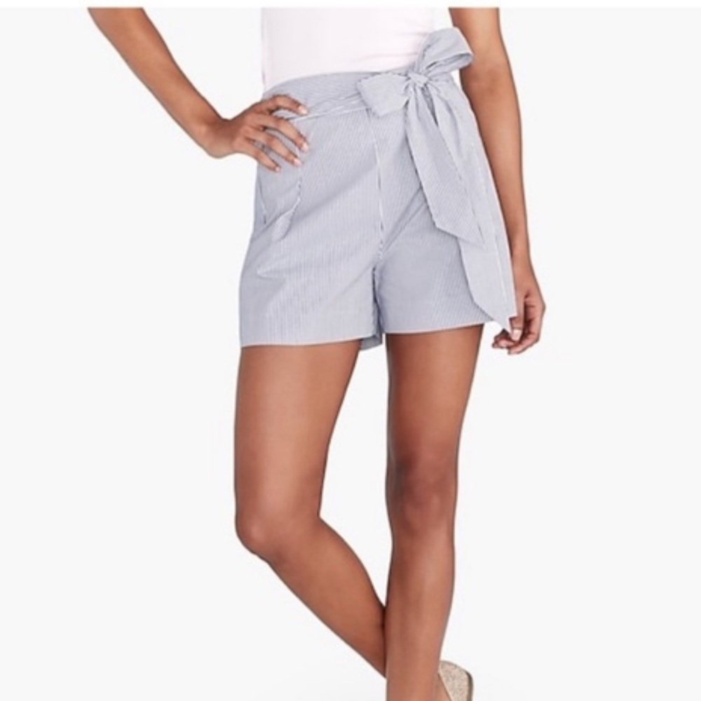 J. Crew Blue & White Striped Tie Front Paperbag Shorts EUC